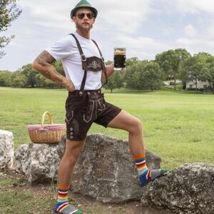 Chubbies Brand Lederhosen Mens Brown Leather Suede Sz XL Octoberfest